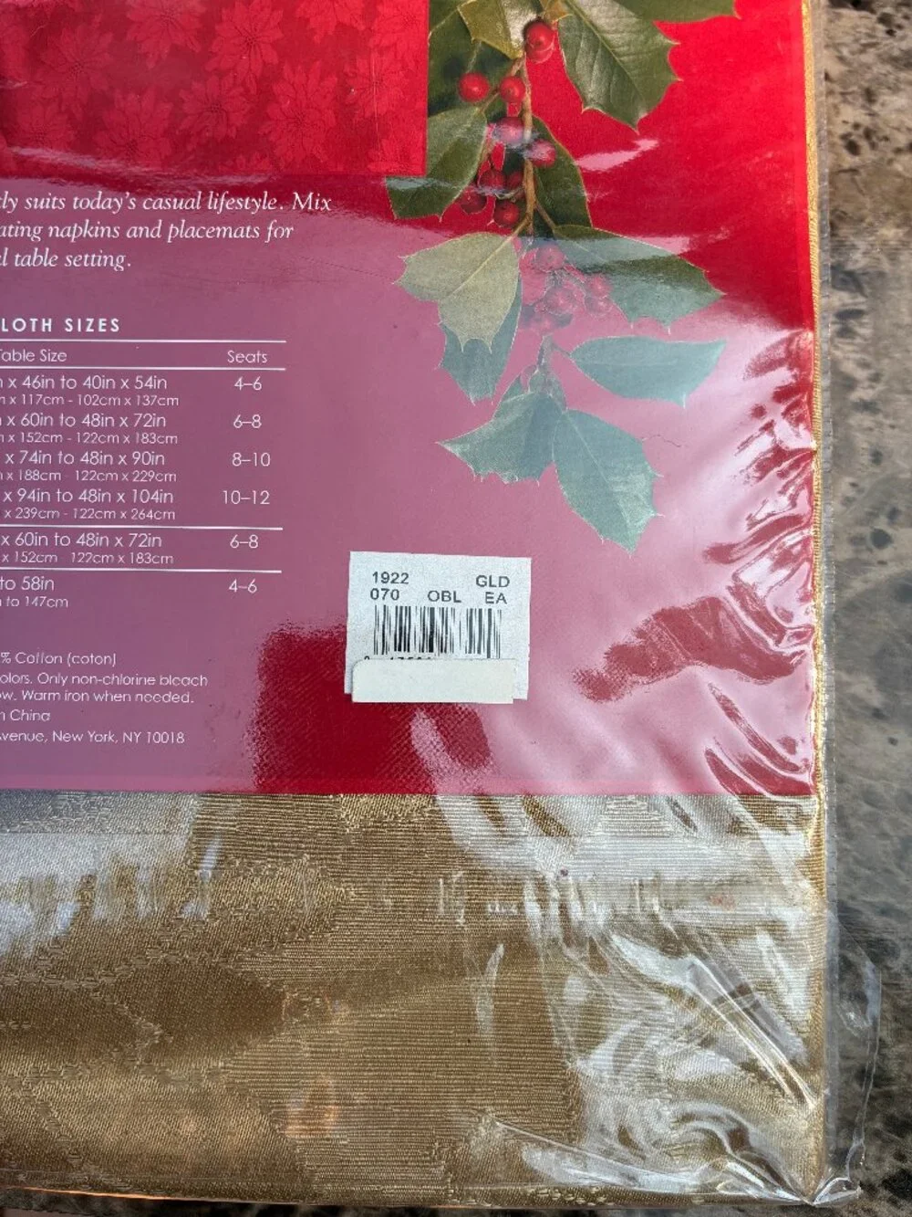 Damask Gold Oblong Holiday Poinsettia Tablecloth 52 x 70 inches